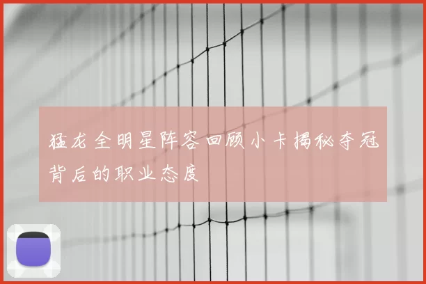 猛龙全明星阵容回顾小卡揭秘夺冠背后的职业态度
